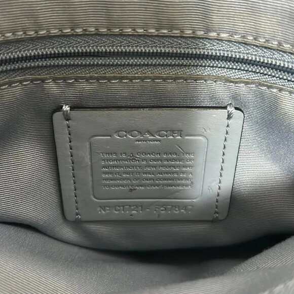 Auth COACH - F57847 Blue Gray Leather Tote Bag - Picture 6 of 9